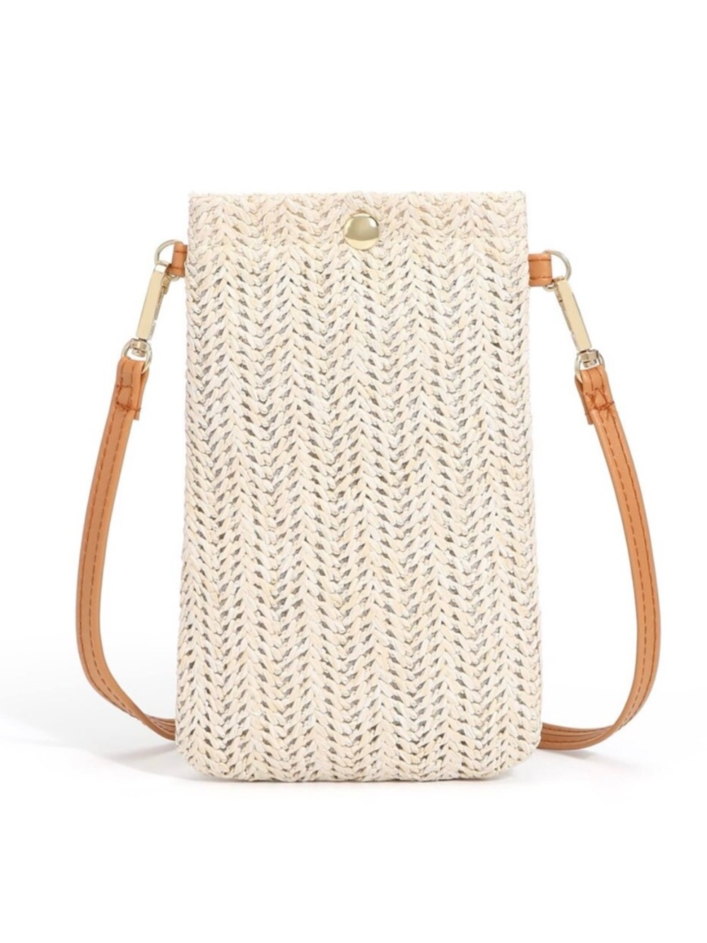 NEW Cream Woven Straw Long Crossbody Shoulder Bag with Tan Strap